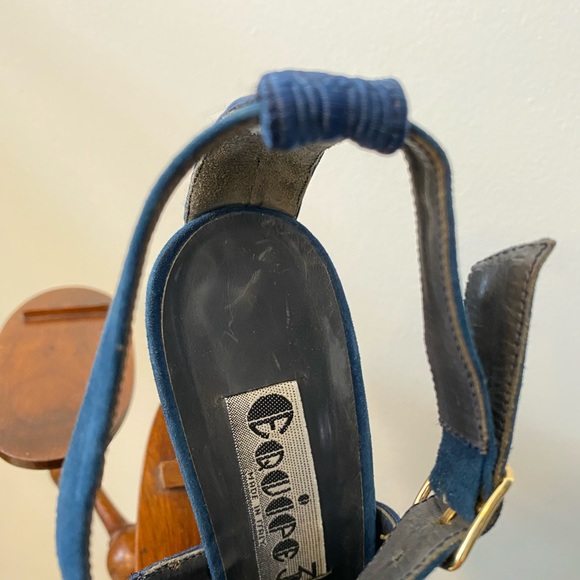 Vintage 1970s Ink Blue Suede Wedge Platforms - Picture 7 of 7